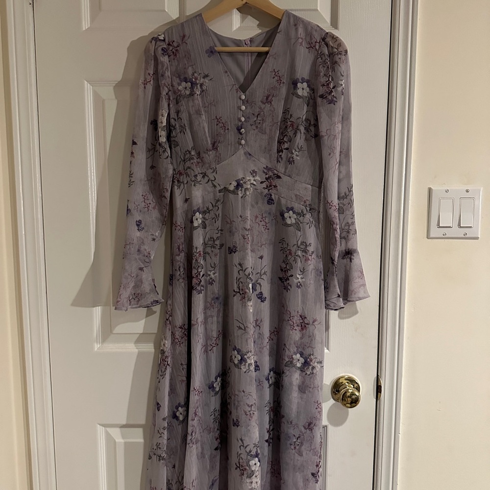 SHEIN Lavender Floral Long Sleeve Dress